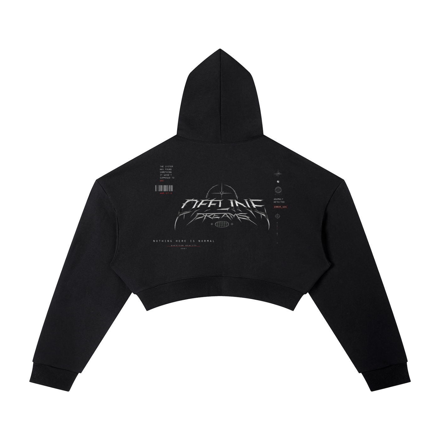 ANOMALIES-NOTHING HERE IS NORMAL CROPPED HOODIE